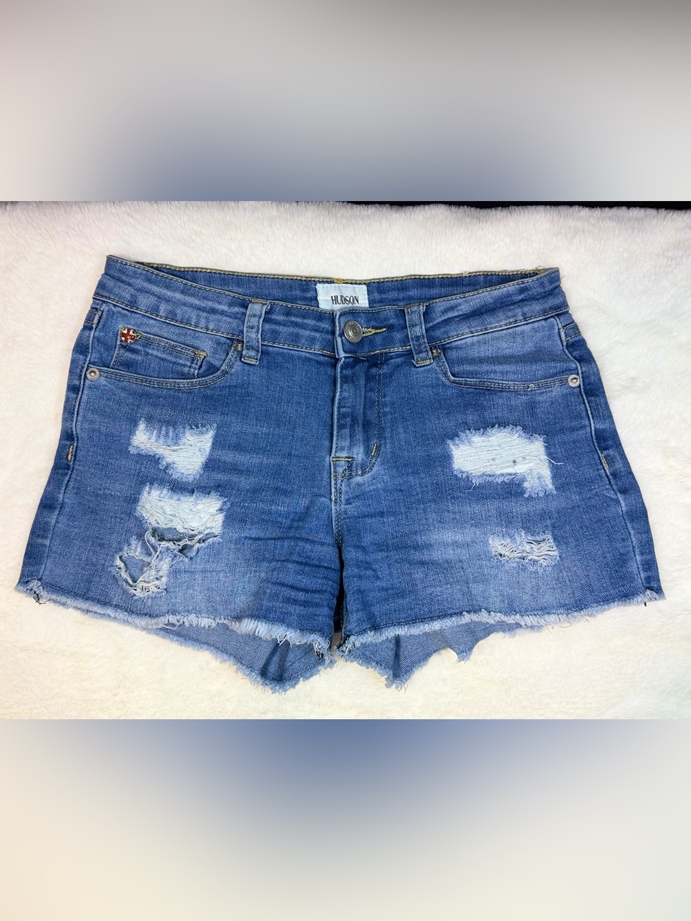 Hudson Girls Size 14 Denim Shorts Distressed Cutoff Frayed Hem Stretch Blue